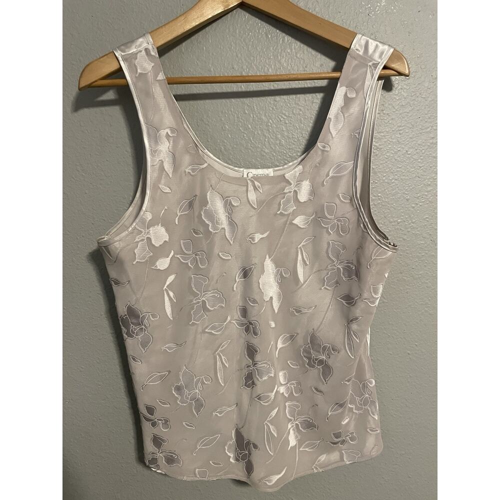 Vintage Cinema Etoile Womens Camisole Large Off White Floral Satin Romantic READ